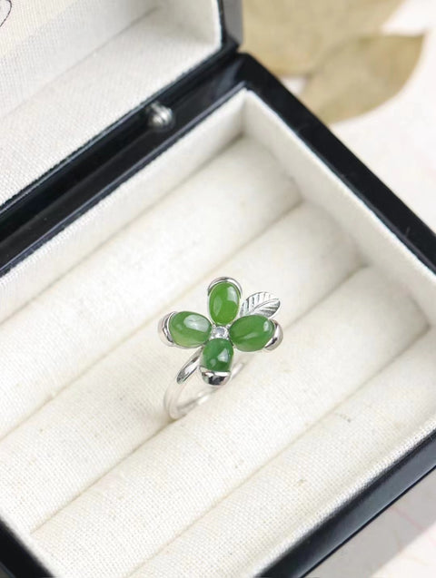 Cincin batu giok alami yang terbuat dari perak 925, bersih, halus, dan hangat Gaya Giok Desain unik Termasuk pajak pengiriman