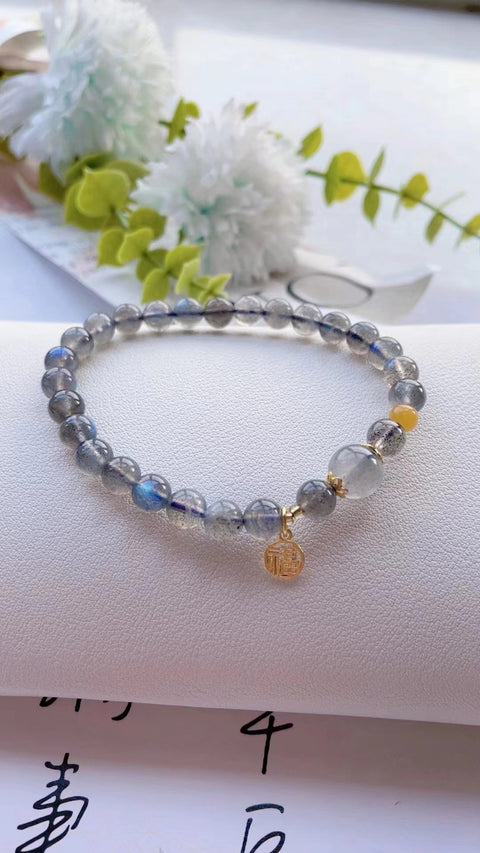 Gelang Cahaya Bulan Biru dengan Lilin Lebah + 925 Perak Ukuran 0,6 mm Sudah termasuk pajak pengiriman