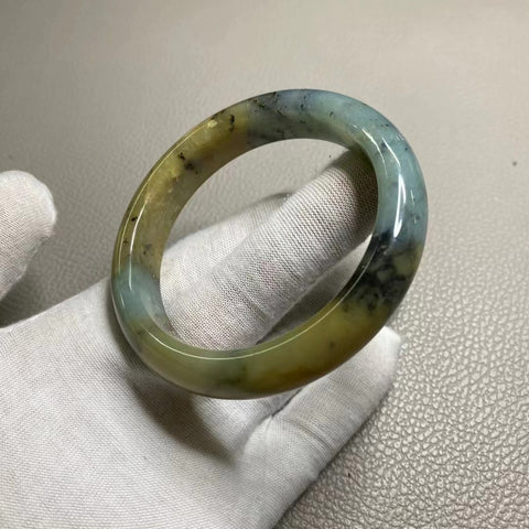 Bunga Giok Cui Halus Gelang Giok Gelang Giok Bunga Giok Biru Ukuran 60-62mm Ukuran 61.3mm Lebar Samping 13.6mm Giok terjadi secara alami Pola acak Termasuk Pajak Pengiriman