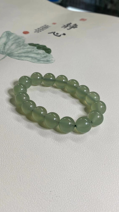 Gelang Giok Giok Cui Giok Es Hijau Alami Giok halus dan hangat Ukuran 12mm & nbsp; Sudah Termasuk Pajak Pengiriman