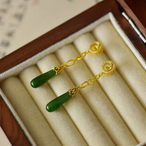12414-2 Anting-Anting Lingkaran Jasper Alami 925 perak Ukuran 6 * 20mm Giok halus dan hangat, gaya yang indah Pengiriman dan pajak sudah termasuk.