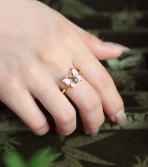 Cincin Kupu-kupu Jasper 💍 Kupu-kupu 🦋 melihat kemakmuran dunia, di sekitar ujung jari, proses warna enamel, gaya nasional Cina dengan cita rasa tinggi mode mewah ringan Termasuk pajak pengiriman