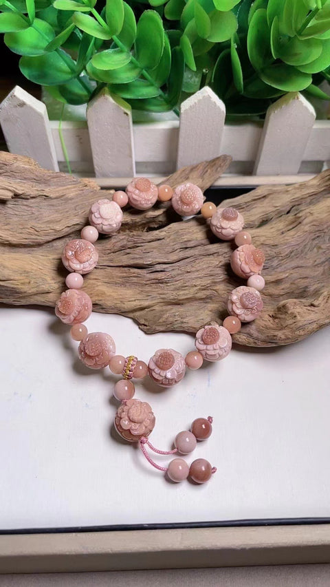 Gelang Batu Akik Alashan Alami Bunga Sakura Berukir indah Bunga sakura yang indah berwarna merah muda Sudah termasuk pajak pengiriman.