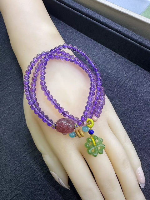Gelang Gelang Batu Kecubung Manik-manik Bulat dan Elegan Warna Melamun Ukuran: 4,5 mm Semua berulir dengan manik-manik berkualitas tinggi Sudah termasuk pajak pengiriman.