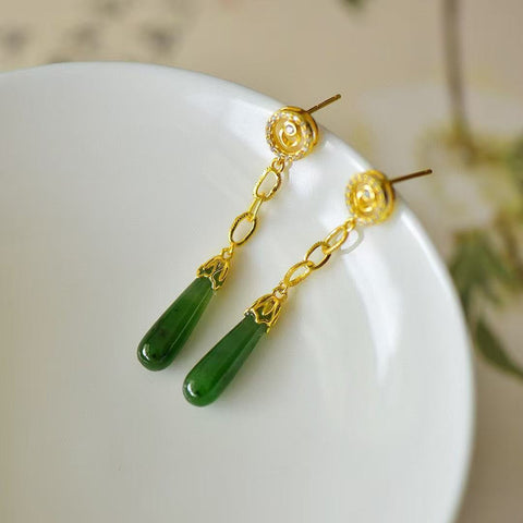 12414-2 Anting-Anting Lingkaran Jasper Alami 925 perak Ukuran 6 * 20mm Giok halus dan hangat, gaya yang indah Pengiriman dan pajak sudah termasuk.