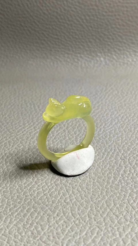 Cincin Kucing Keberuntungan Giok Cui Giok Alami Ukuran 19mm Giok bersih, halus, dan diukir dengan tangan Termasuk ongkos kirim dan pajak.