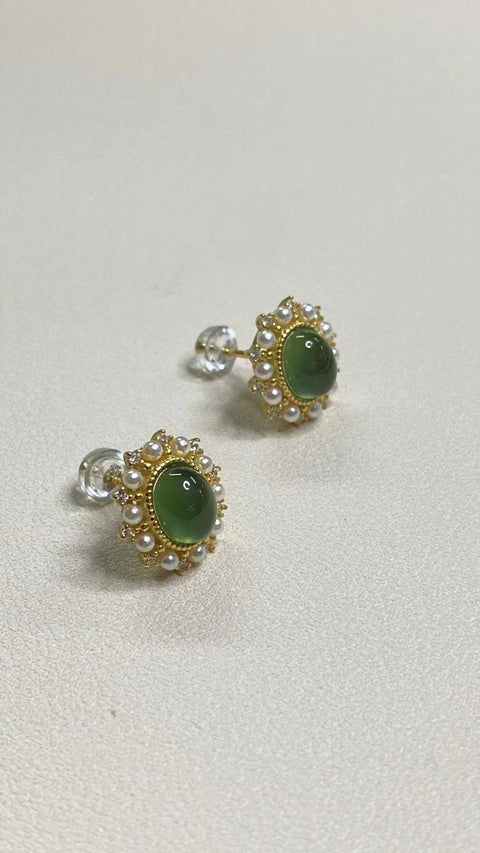 Anting Giok Halus Ukuran 6 * 8mm Set dalam Gaya Perak 925 Termasuk pajak pengiriman
