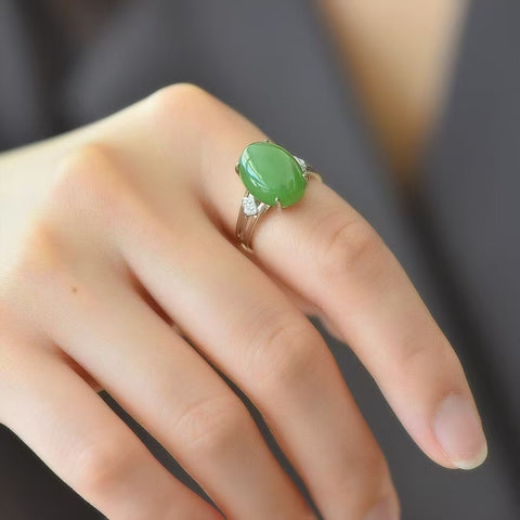 11388 Cincin Jasper Alami & 925 Giok Perak Pengaturan Giok halus dan hangat, gaya yang indah, sudah termasuk pajak pengiriman.