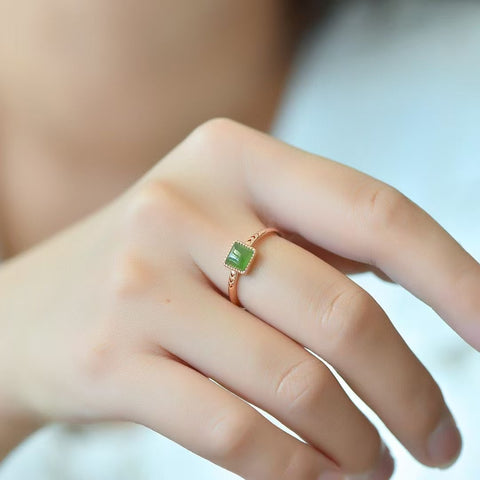 11514-1 Set Cincin Persegi Jasper Alami dari Perak 925 Ukuran 5 * 5mm Gaya Giok Halus Sudah termasuk pajak pengiriman.