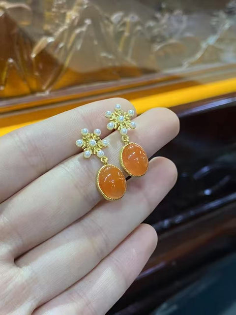 Anting-anting merah alami yang terbuat dari perak 925 Ukuran 10 * 8mm Warna dan gaya yang indah Termasuk ongkos kirim dan pajak.