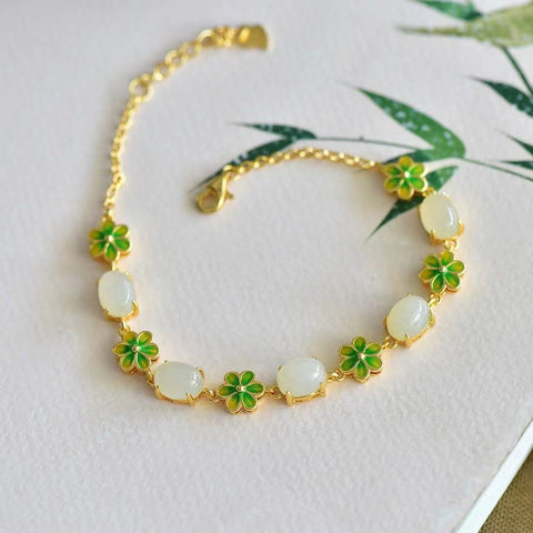 5825A Set Gelang Enamel Giok Hetian Giok Alami dari Giok Perak 925 adalah gaya yang lembut dan hangat, indah, sudah termasuk pajak pengiriman.