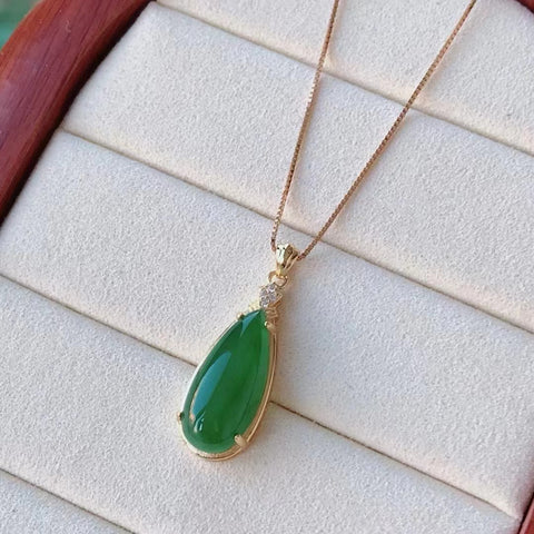 Kalung Giok Jasper Alami 925 Pengaturan Perak Berwarna Giok bersih dan halus Ukuran 9 * 18mm Termasuk Pajak Pengiriman