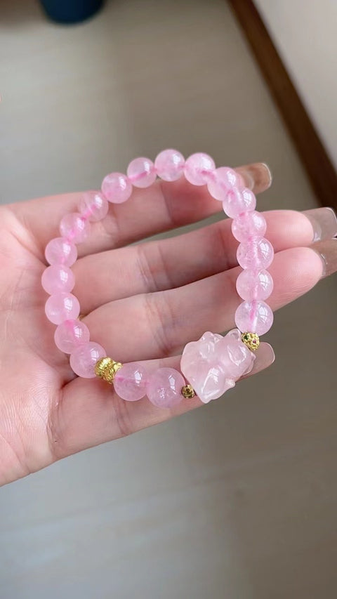 ❤️❤️Gelang kristal merah muda, kepala penuh air, pemutih super, dipasangkan dengan rubah berekor sembilan penangkal kejahatan, spesifikasi 0,8, termasuk pajak pengiriman