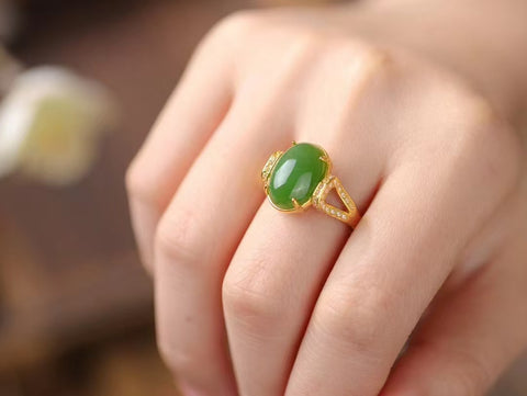 Cincin batu giok alami, terbuat dari perak 925, batu giok yang halus dan hangat, gaya yang indah, jumlah besar, sudah termasuk pajak pengiriman.