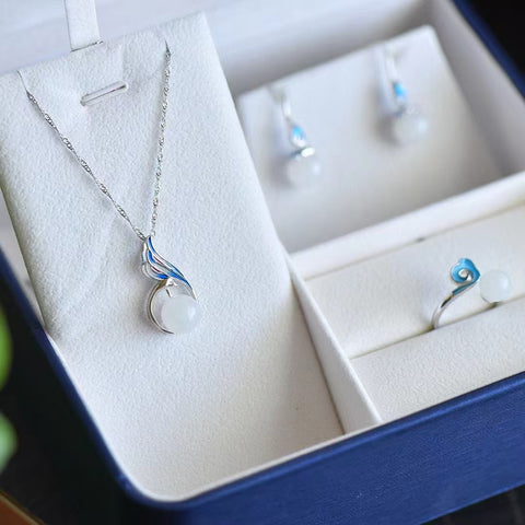 Anting Giok Hetian Alami Set dari 925 Perak 0508 Anting 2140 Cincin 2140 Kalung 1108 Gaya Cantik Gaya Cantik Sudah termasuk pajak pengiriman.