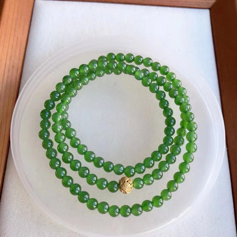 Gelang dan Kalung Jasper Rusia Alami & Gelang&nbsp; Bahan Pit Tua Ukuran 5mm Dengan Aksesori Perak 925 Giok bersih dan halus serta hangat Sudah termasuk pajak pengiriman.