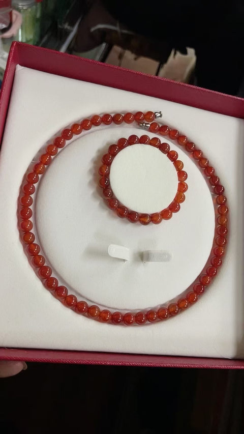 Set batu akik merah alami, ukuran 8mm, tekstur halus, gaya yang indah, sudah termasuk ongkos kirim dan pajak.