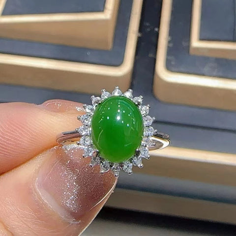 Cincin Pengaturan Berat Jasper Deluxe Alami 925 Pengaturan Perak Ukuran 10 * 8mm Sudah Termasuk Pajak Pengiriman