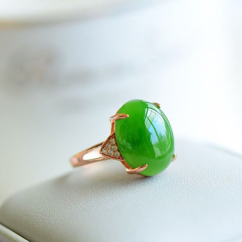 11008-1 Cincin Telur Jasper Alami yang terbuat dari perak 925; Giok yang halus dan hangat, dengan gaya yang indah.
