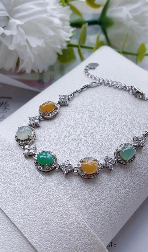Gelang Jadeite Alami yang terbuat dari perak 925 Ukuran 5 * 7mm Giok bersih, halus, hangat dan indah Gaya Termasuk pajak pengiriman.