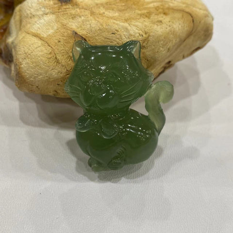 Kucing Keberuntungan: Liontin Giok Alami - Kucing Keberuntungan🐱, Ukuran: 40✖️34mm Sudah termasuk pajak pengiriman.