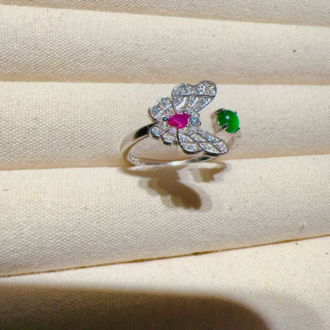 Cincin Kupu-kupu Jadeite Guatemala Alami dari 925 Perak Ukuran 3,5 mm dengan Bezel yang dapat disesuaikan Termasuk pajak pengiriman.