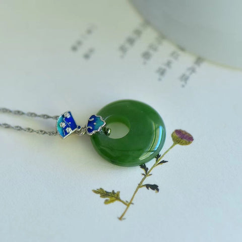 16048 Kalung Perdamaian Awan Jasper Alami 925 Tatahan Perak Ukuran 20 * 20mm Giok bersih, halus dan hangat, gayanya sederhana dan elegan.