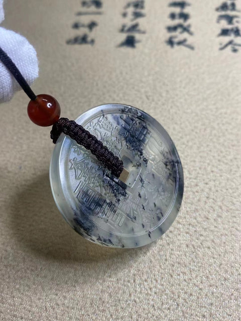 Giok Giok Gunung Giok Giok Hantu Gunung Cui Alami baik-baik saja dan hangat Ukuran 41.9 * 7.1mm