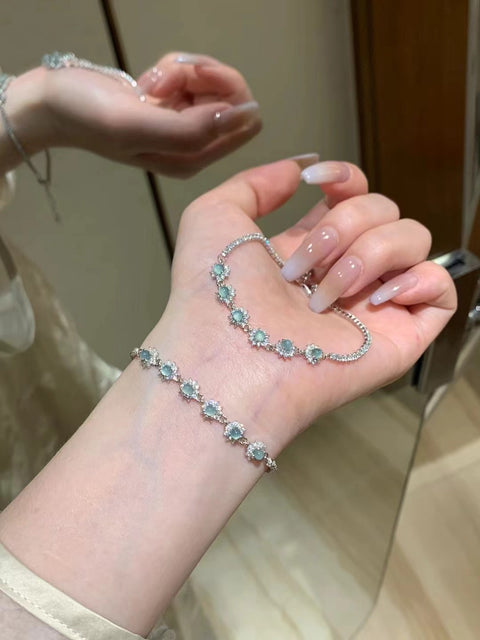 Gelang Jadeite Guatemala Alami dengan Desain Baru Kecil 925 Perak Termasuk Pajak Pengiriman