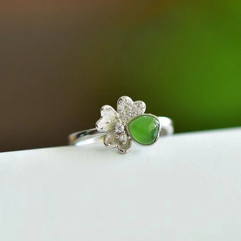 Set Cincin Hati dan Bunga Jasper Alami dari Giok Perak 925 yang bersih, halus, dan hangat Termasuk pajak pengiriman