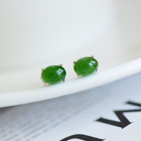 12013 Anting Tetes Telur Jasper Alami dari Perak 925 Ukuran 6 * 8mm Giok halus dan hangat, gaya yang indah, sudah termasuk pajak pengiriman.