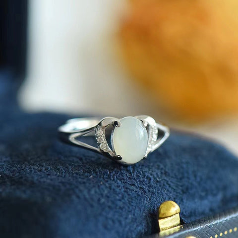 Cincin Giok Hetian Alami 925 Gaya Pengaturan Perak Kualitas Giok Baru Giok halus dan hangat Termasuk pajak pengiriman