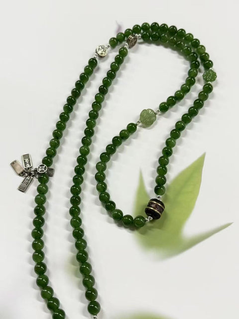 Kalung Jasper Alami Genggam Ukuran 8mm 108 Buah dengan Aksesoris Giok Halus Sudah Termasuk Ongkos Kirim & Pajak