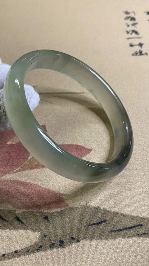 Gelang Tinta Es Batu Giok Cui Giok Gunung Jauh Ukuran 64-66mm Ukuran 65.6mm Lebar Sisi 13.3mm Batu giok semuanya terjadi secara alami Pola acak Pajak Pengiriman Termasuk