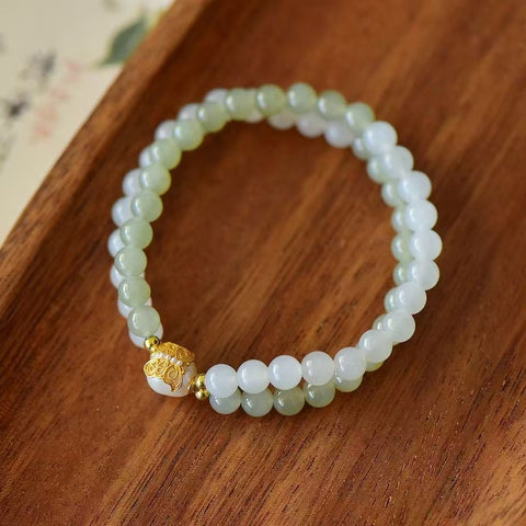 6058 Gelang Giok Hetian Alami Ukuran 6mm dengan Mutiara Gaya unik Gaya yang bagus sudah termasuk pajak pengiriman.