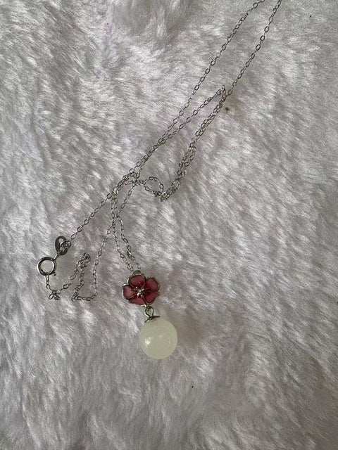 Kalung 26504 kalung bunga sakura giok Hetian alami, gaya baru dan indah, termasuk pengiriman dan pajak