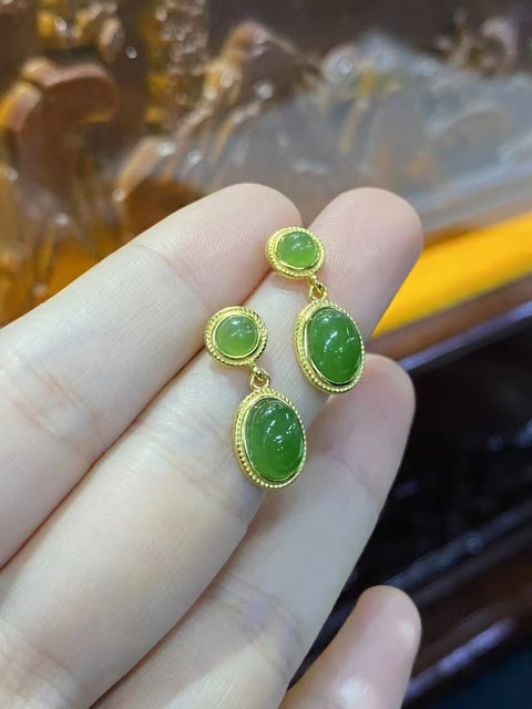 Anting Jasper Alami 925 Sterling Silver Berlapis Emas 18k Ukuran 4mm + 6 * 8mm Gaya Cantik & indah; Giok itu halus dan hangat Sudah termasuk pajak pengiriman.