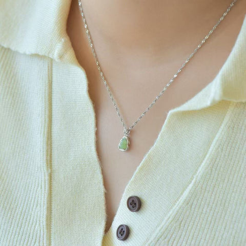 10860 Kalung Labu Jasper Alami yang terbuat dari perak 925 Ukuran 5 * 7mm Giok halus dan hangat, gaya yang indah sudah termasuk pajak pengiriman.