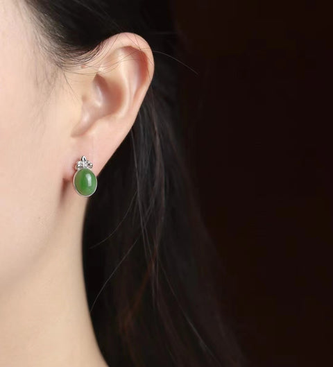 Anting Pejantan Jasper Alami 925 Gaya Hias Perak Warna Indah Giok Bersih Termasuk Pajak Pengiriman