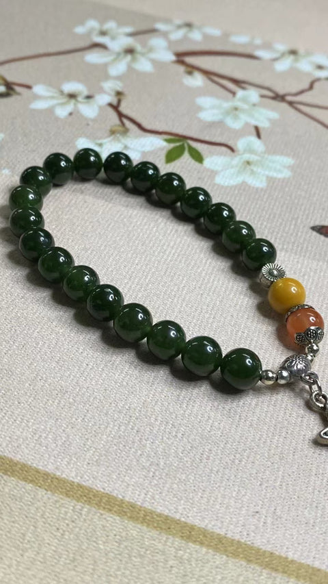 Gelang Jasper Alami dengan aksesoris cantik untuk keberuntungan Batu Giok yang bersih, halus dan hangat; Ukuran 8mm Sudah termasuk pajak pengiriman.