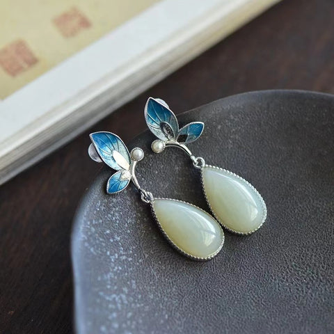 7753 Anting Kupu-Kupu Giok Hetian Alami dari Perak 925 Ukuran 10 * 18mm Sudah Termasuk Pajak Pengiriman