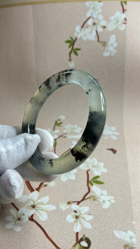 Gelang Tinta Giok Cui Alami Ukuran 53-55mm Ukuran 54.5mm Lebar Sisi 10mm Giok terjadi secara alami Pola acak termasuk pajak pengiriman