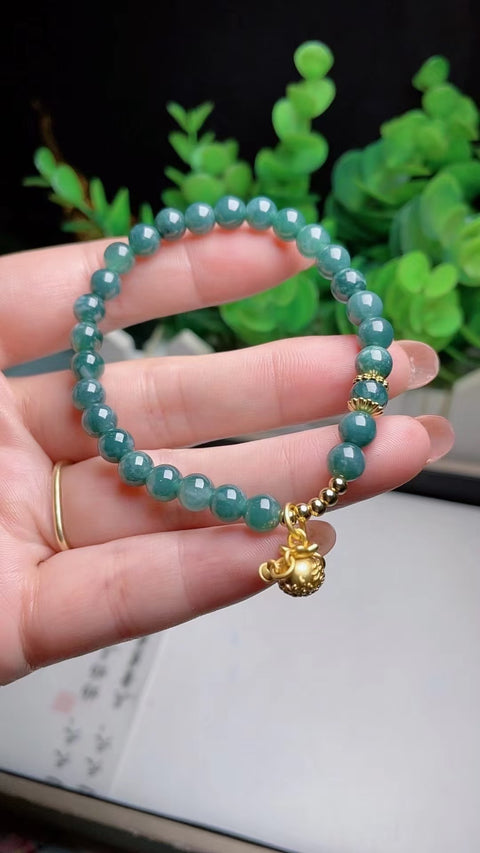 Gelang batu giok alami, bahan lubang tua, bagian bawah bahan air biru yang halus dan hangat dan indah, kenakan efek ukuran yang indah 0,6 cm Termasuk pajak pengiriman!