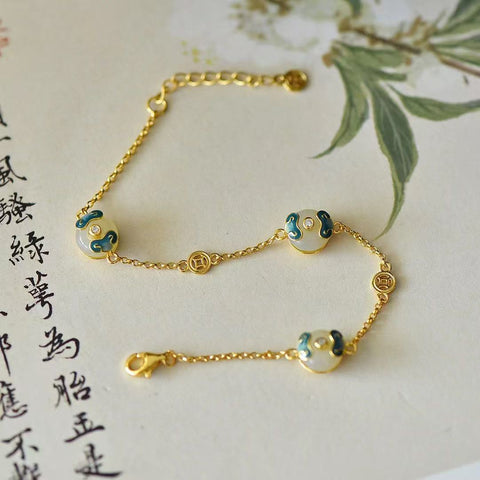 5158 Gelang Gelang Ping An Giok Hetian Giok Alami Ukuran 8 * 8mm 925 Silver Inlay Giok adalah gaya yang halus dan hangat dan indah.