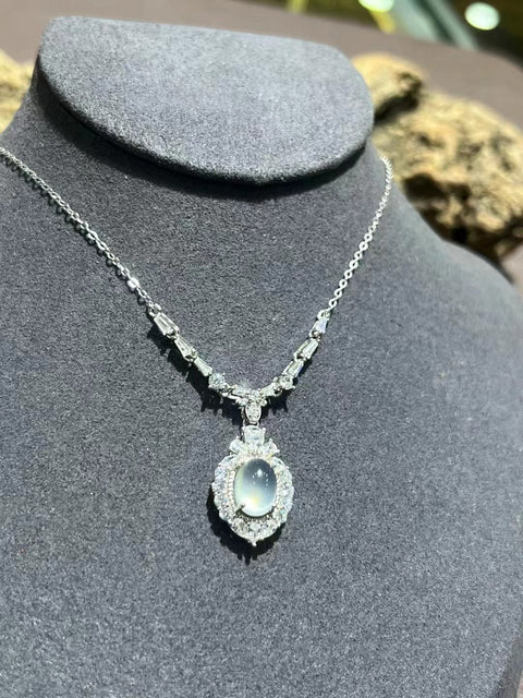 Kalung dari perak 925, giok bersih dan halus, ukuran 9 * 6,5 mm, sudah termasuk ongkos kirim dan paja