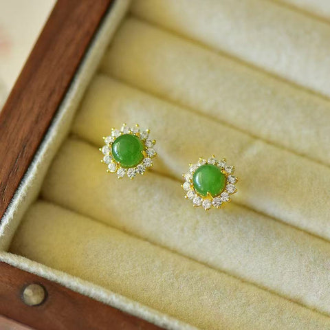 12419-2 Anting-anting Pejantan Jasper Alami Ukuran 6 * 6mm Set dalam Gaya Giok Halus Perak 925 Termasuk pajak pengiriman.