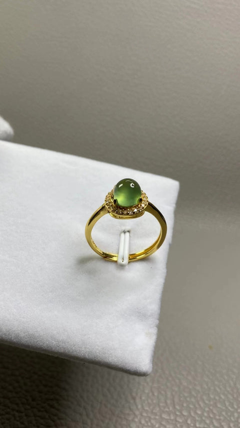 Cincin Es Giok Alami dari perak 925 dengan bezel yang dapat disesuaikan ukurannya 6,6 mm Termasuk biaya pengiriman dan air.
