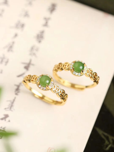 Batu Giok Cincin Jasper Alami yang bersih dan halus, terbuat dari perak 925, sederhana dan elegan.