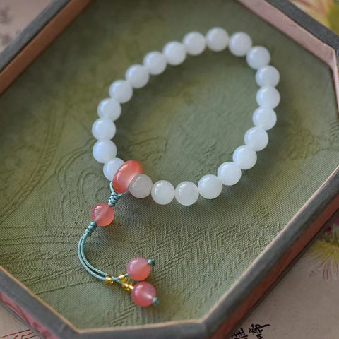 6030 Gelang Bahan Batu Giok Hetian Alami Qinghai Ukuran 8mm dengan Batu Giok Agate bersih, halus dan hangat Sudah termasuk pajak pengiriman.