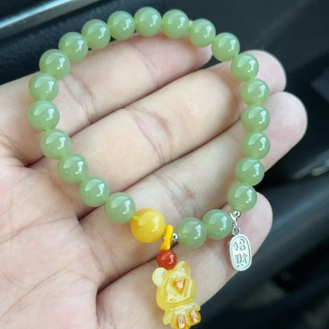 Gelang Giok Hetian Alami Ukuran 8mm Tekstur halus dan gaya hangat Sudah termasuk pajak pengiriman.